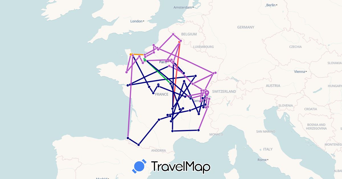 TravelMap itinerary: driving, bus, train, hiking, hitchhiking in France (Europe)